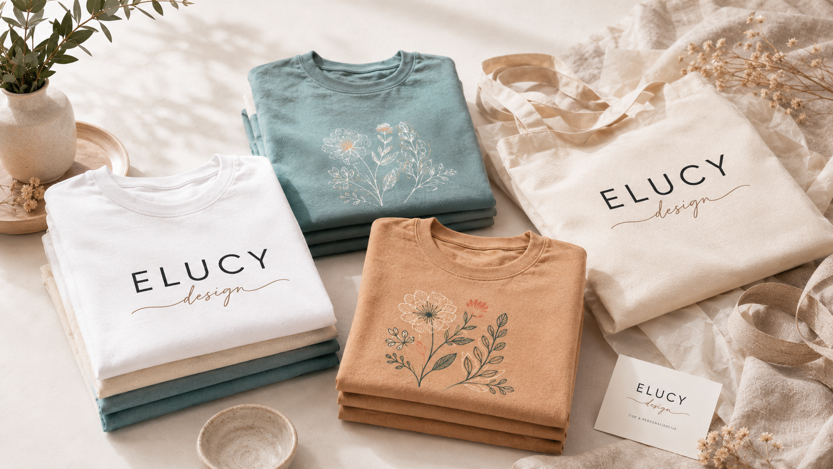Elucy Design kolekcija personaliziranih izdelkov v mehkem studijskem ambientu